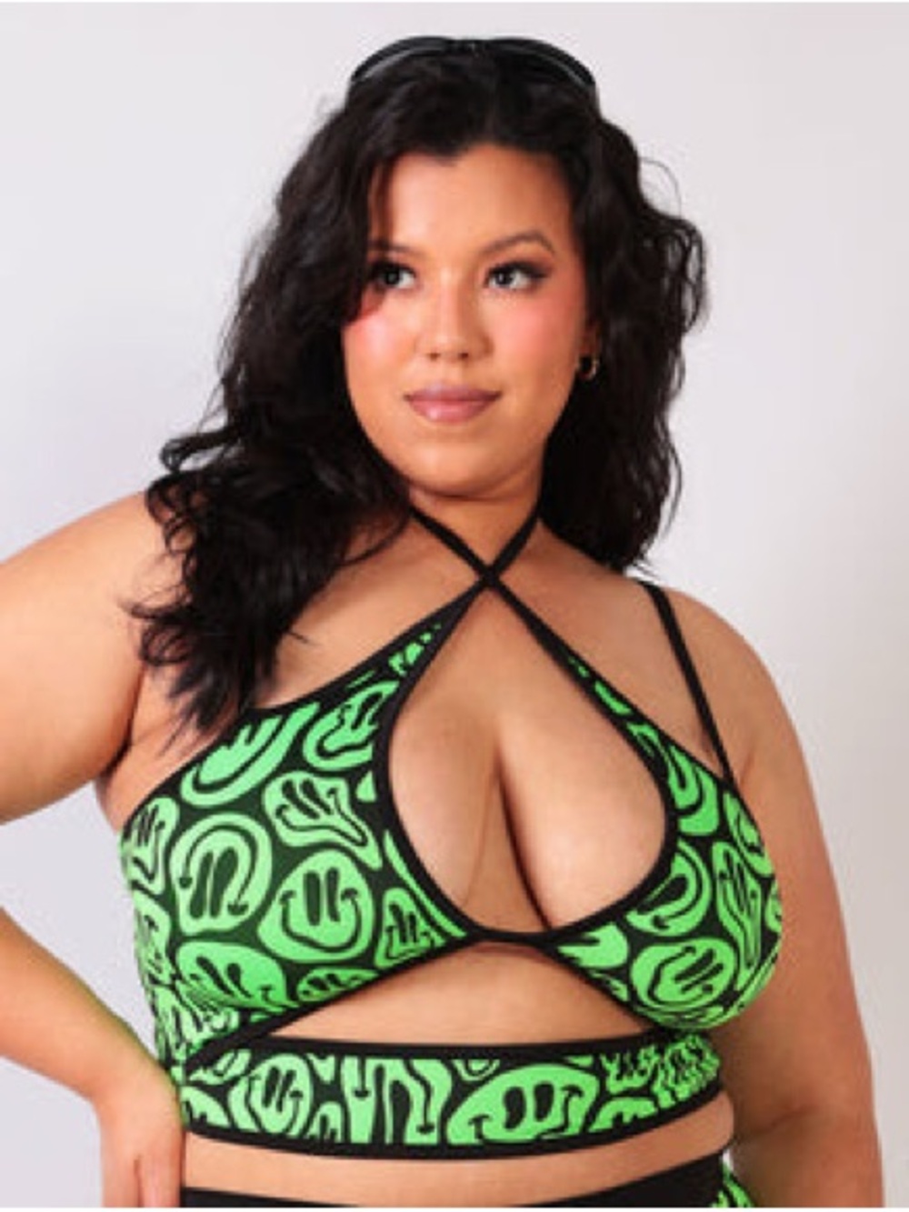 iHeartRaves Neon Green and Black Cutout Halter Crop Top